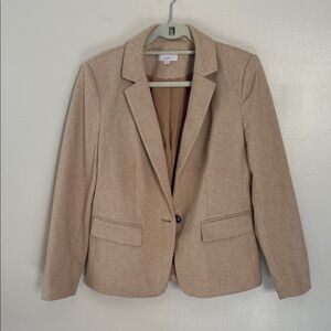 LOFT Women's Herringbone Tan Blazer with Suede Elbow Patches
